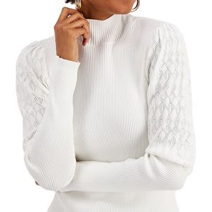 Hooked 🖤 Up Juniors Size M Pointelle Cream Puff Sleeve Ribbed Sweater